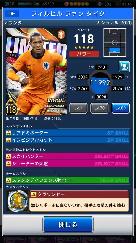 フィルヒル ファンダイクの選手データ