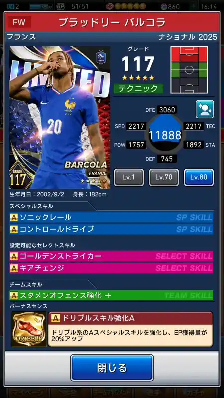 ブラッドリーバルコラの選手データ
