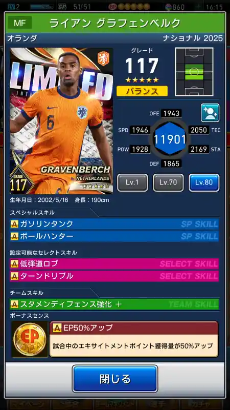 ライアングラフェンベルクの選手データ