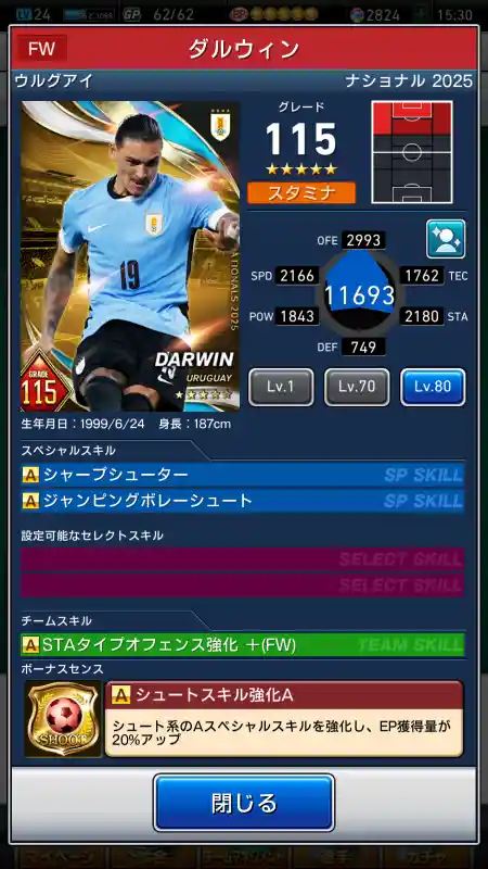 ダルウィンの選手データ