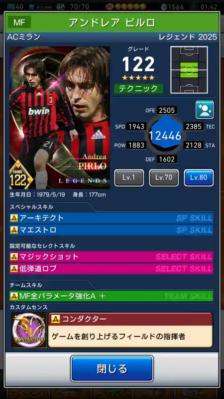 アンドレア ピルロ ミランの選手データ