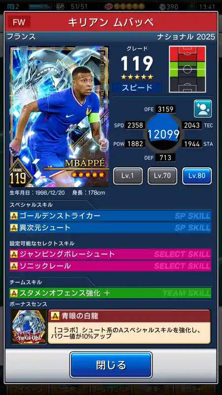 キリアン ムバッペの選手データ