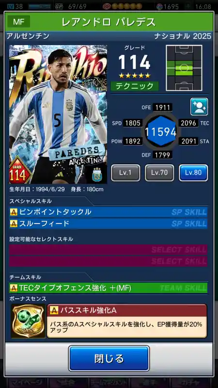 レアンドロ パレデスの選手データ