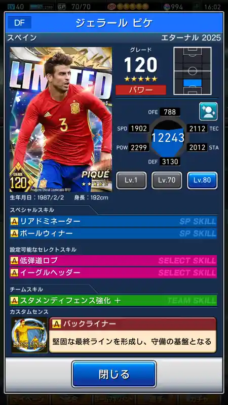 ジェラール ピケの選手データ