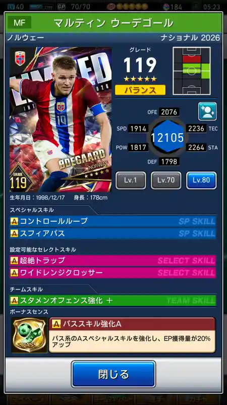 マルティン ウーデゴールの選手データ
