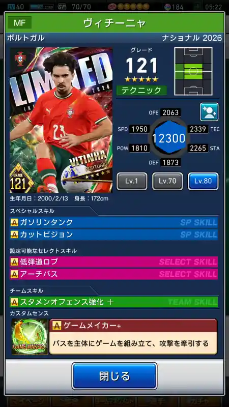 ヴィチーニャの選手データ