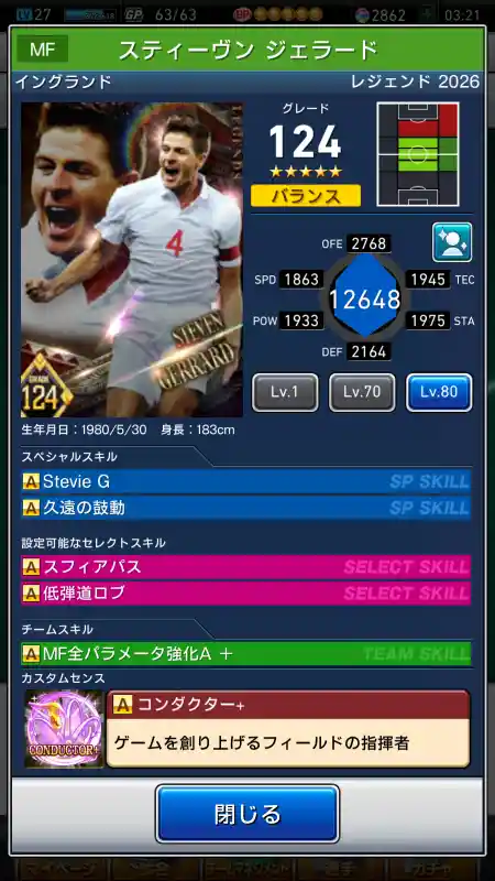 スティーヴン ジェラードの選手データ