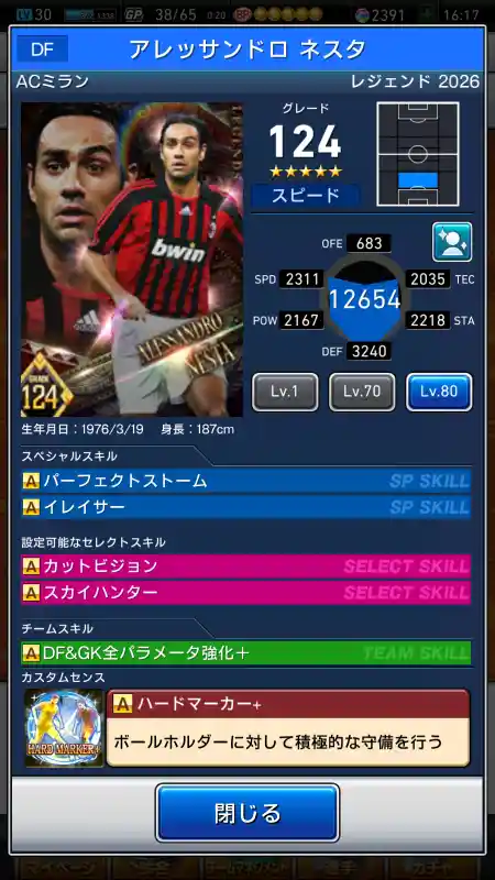 アレッサンドロ ネスタ ミランの選手データ