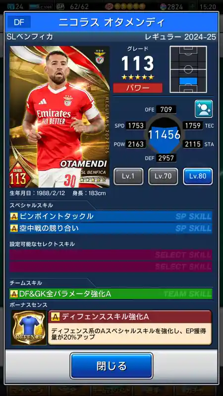ニコラス オタメンディ ベンフィカの選手データ